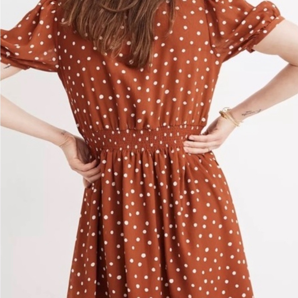 NEW Smocked-Waist Mini Dress in Inkspot Dots Size M